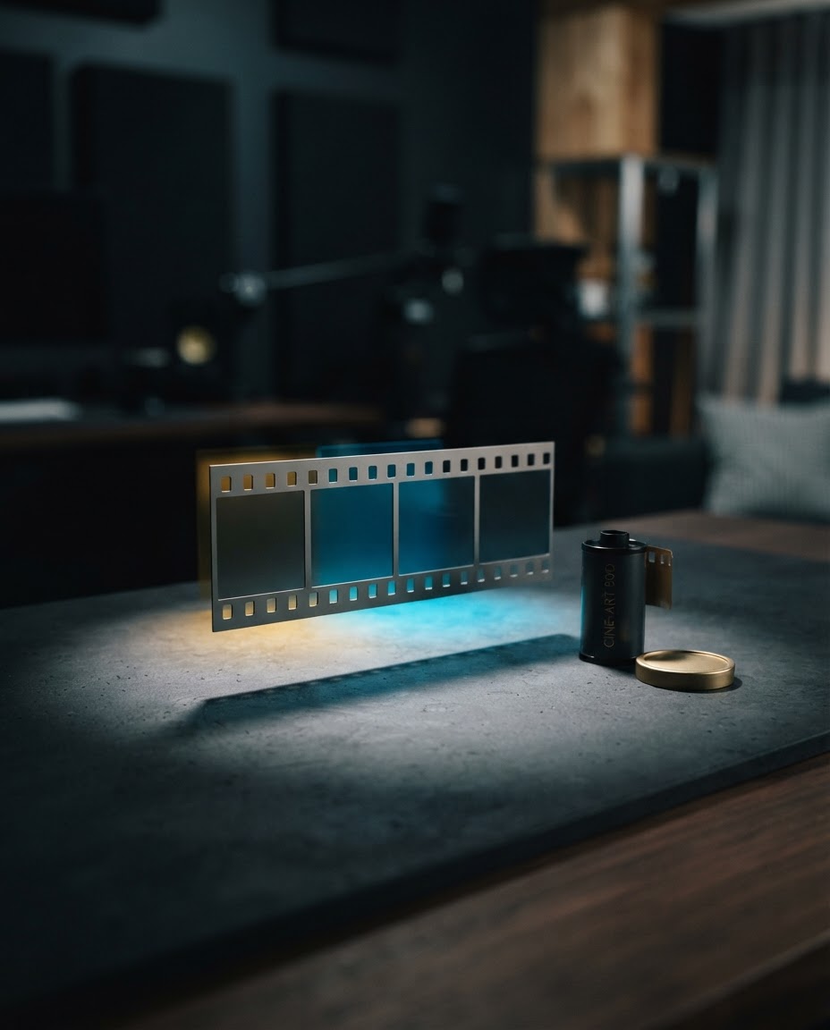 Cinematic cyan and gold studio light gels — content and creative visual for Disayana Digital Marketing